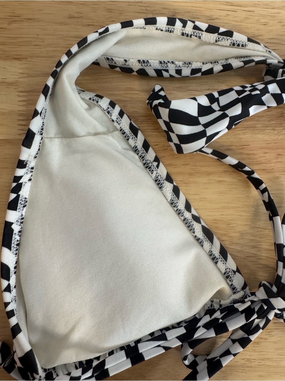Wild Fable Black & White Funky Check Triangle Tie String Bikini Top - Picture 6 of 8